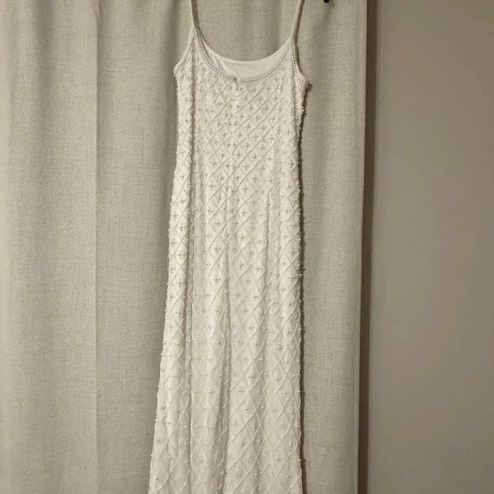 DB Studio Beaded Scoop Neck Spaghetti Strap Midi Dress – White (Bridal) - Picture 2 of 7